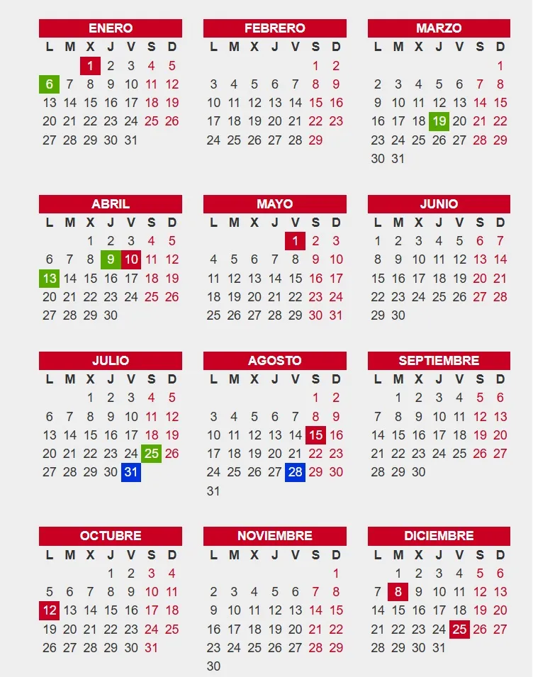 Calendario laboral 2020 Bizkaia